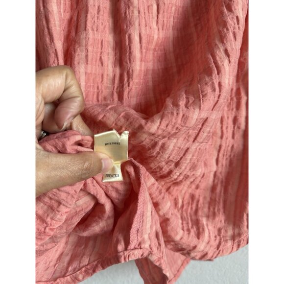 Dylan Los Angeles Coral Button Up Crinkle Top Boho Peasant Short Sleeve Size XS - Picture 10 of 10